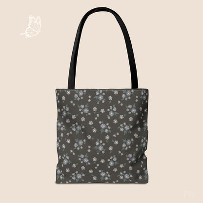 Meadow Heirloom Floral Denim Night Day Tote Bag with hand drawn artwork - Flourish Moon Studio