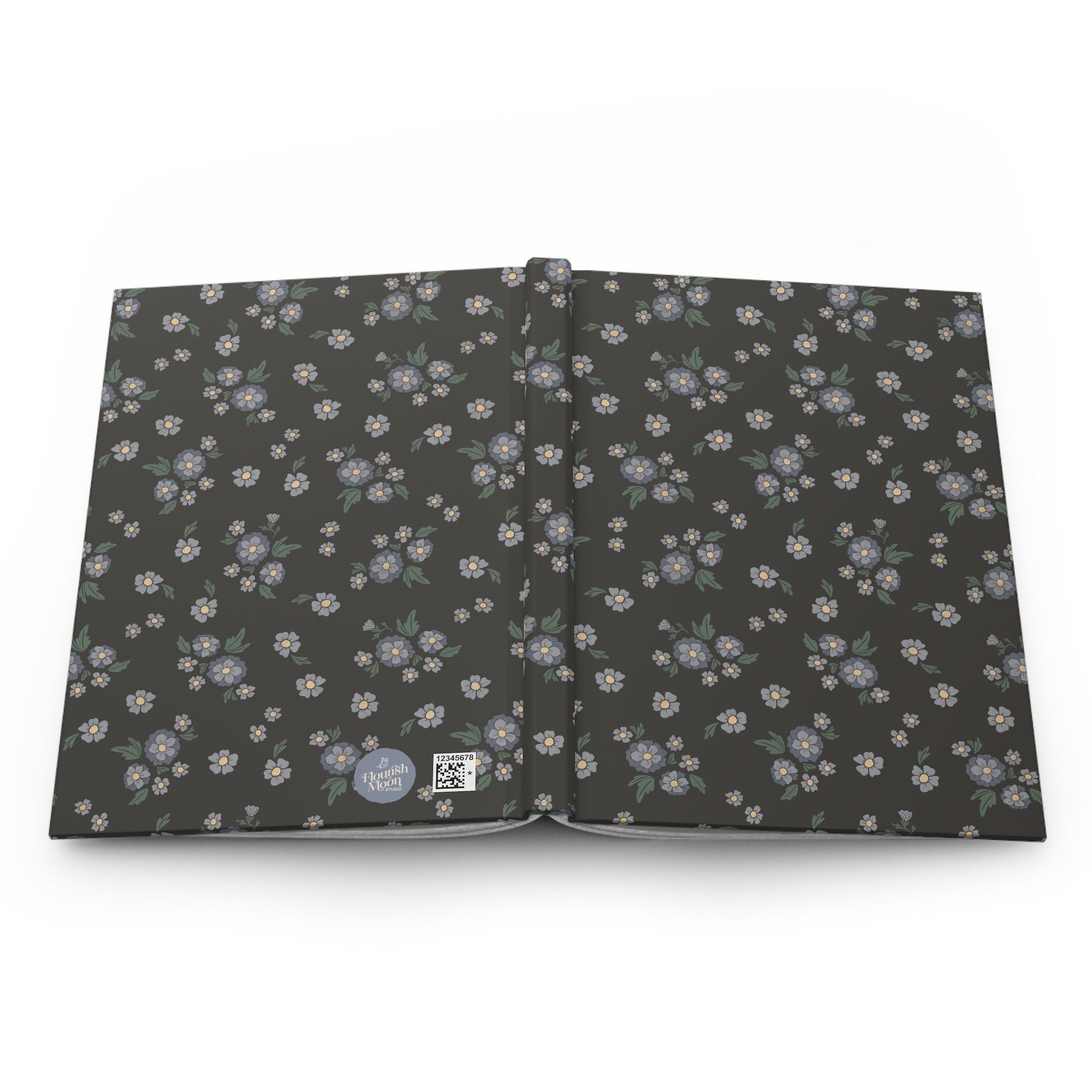Meadow Heirloom Floral Denim Night Hardcover Journal with hand drawn artwork - Flourish Moon Studio