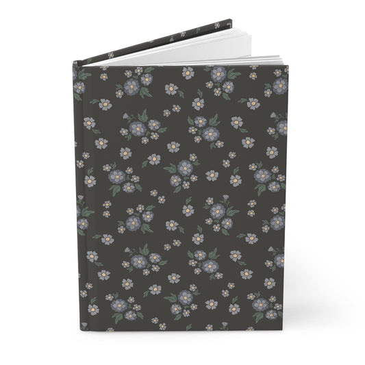 Meadow Heirloom Floral Denim Night Hardcover Journal with hand drawn artwork - Flourish Moon Studio