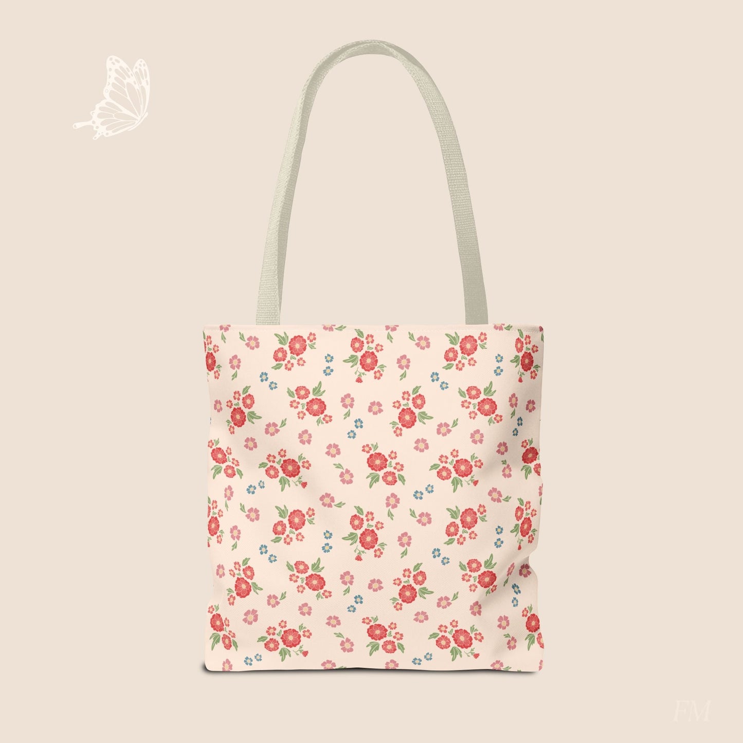 Meadow Heirloom Floral Spring Garden Day Tote Bag with hand drawn artwork - Flourish Moon Studio