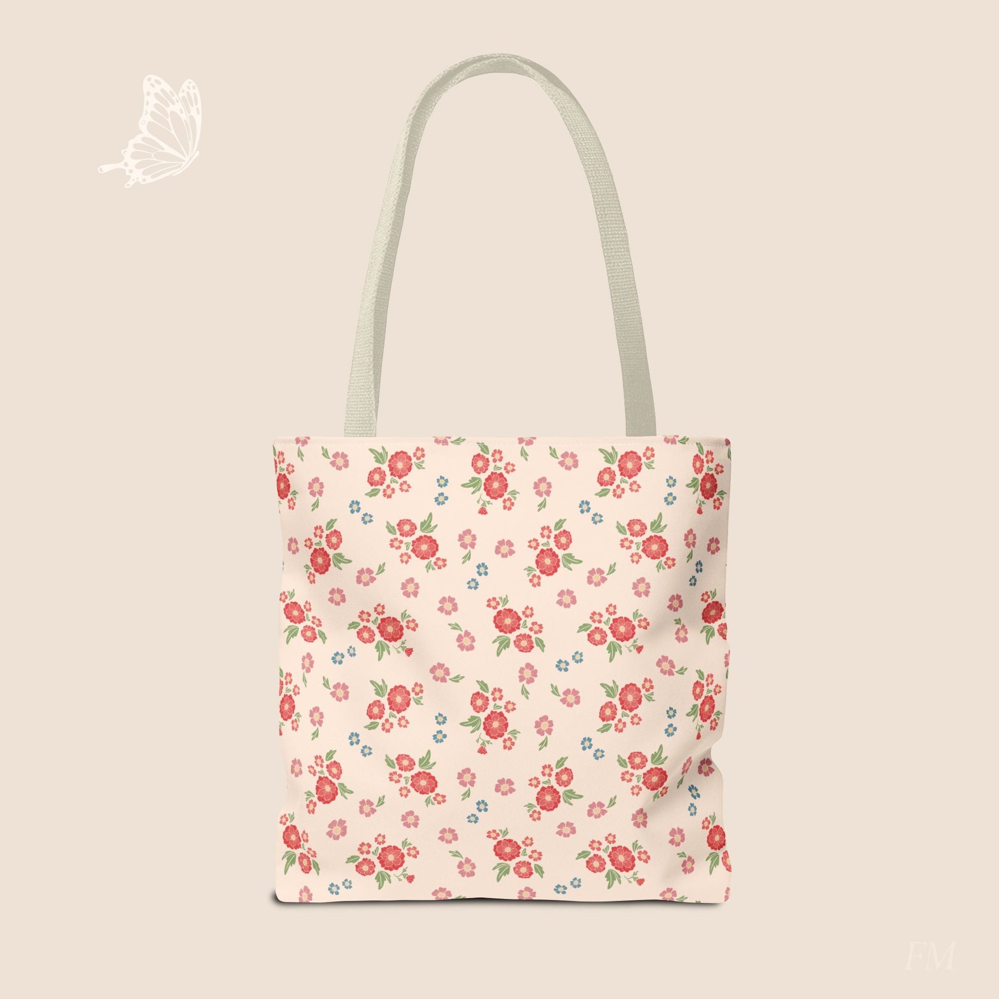 Meadow Heirloom Floral Spring Garden Day Tote Bag with hand drawn artwork - Flourish Moon Studio