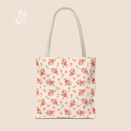 Meadow Heirloom Floral Spring Garden Day Tote Bag with hand drawn artwork - Flourish Moon Studio