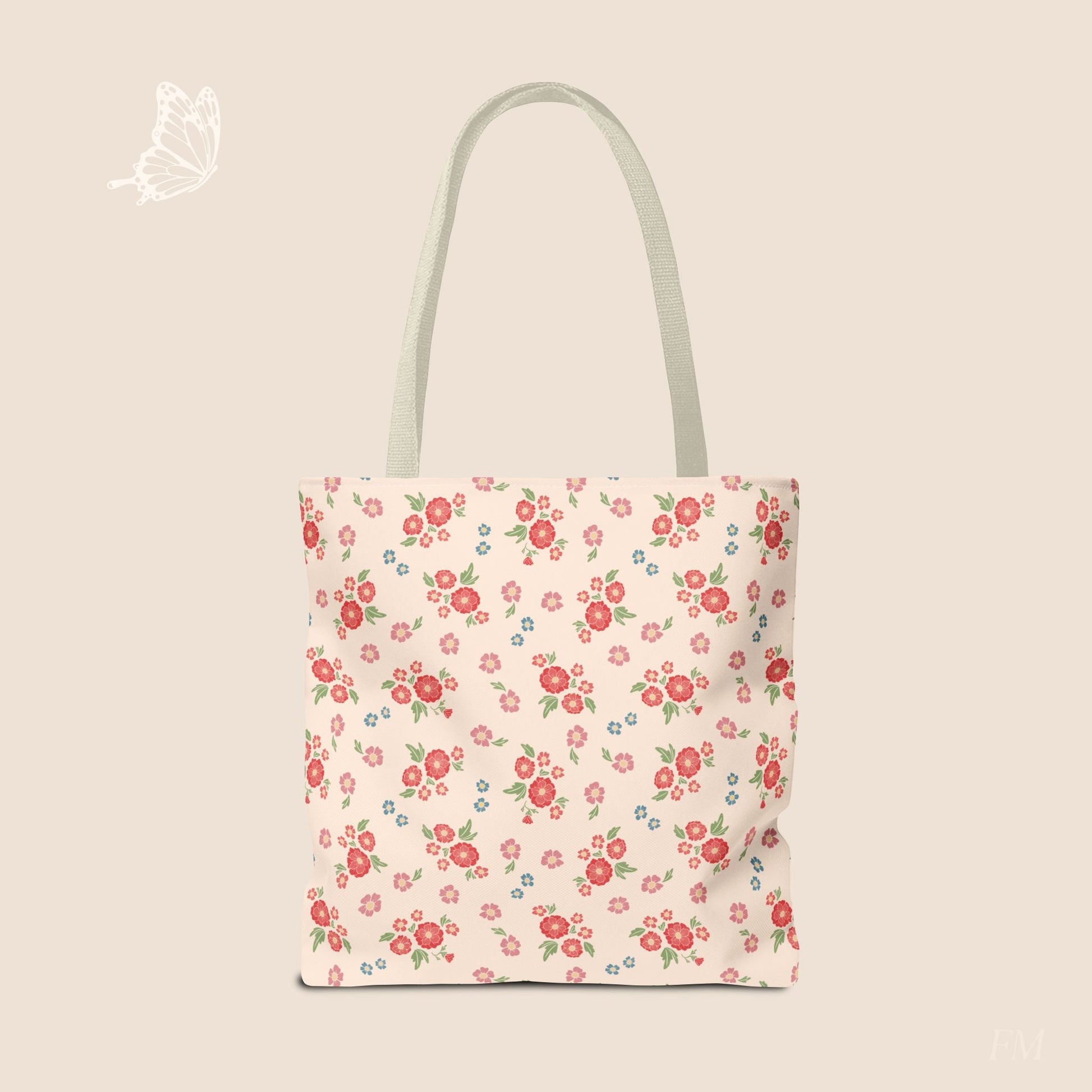 Meadow Heirloom Floral Spring Garden Day Tote Bag with hand drawn artwork - Flourish Moon Studio