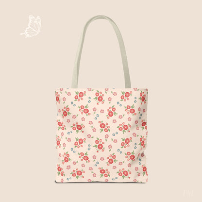 Meadow Heirloom Floral Spring Garden Day Tote Bag with hand drawn artwork - Flourish Moon Studio