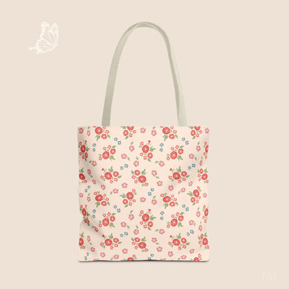 Meadow Heirloom Floral Spring Garden Day Tote Bag with hand drawn artwork - Flourish Moon Studio