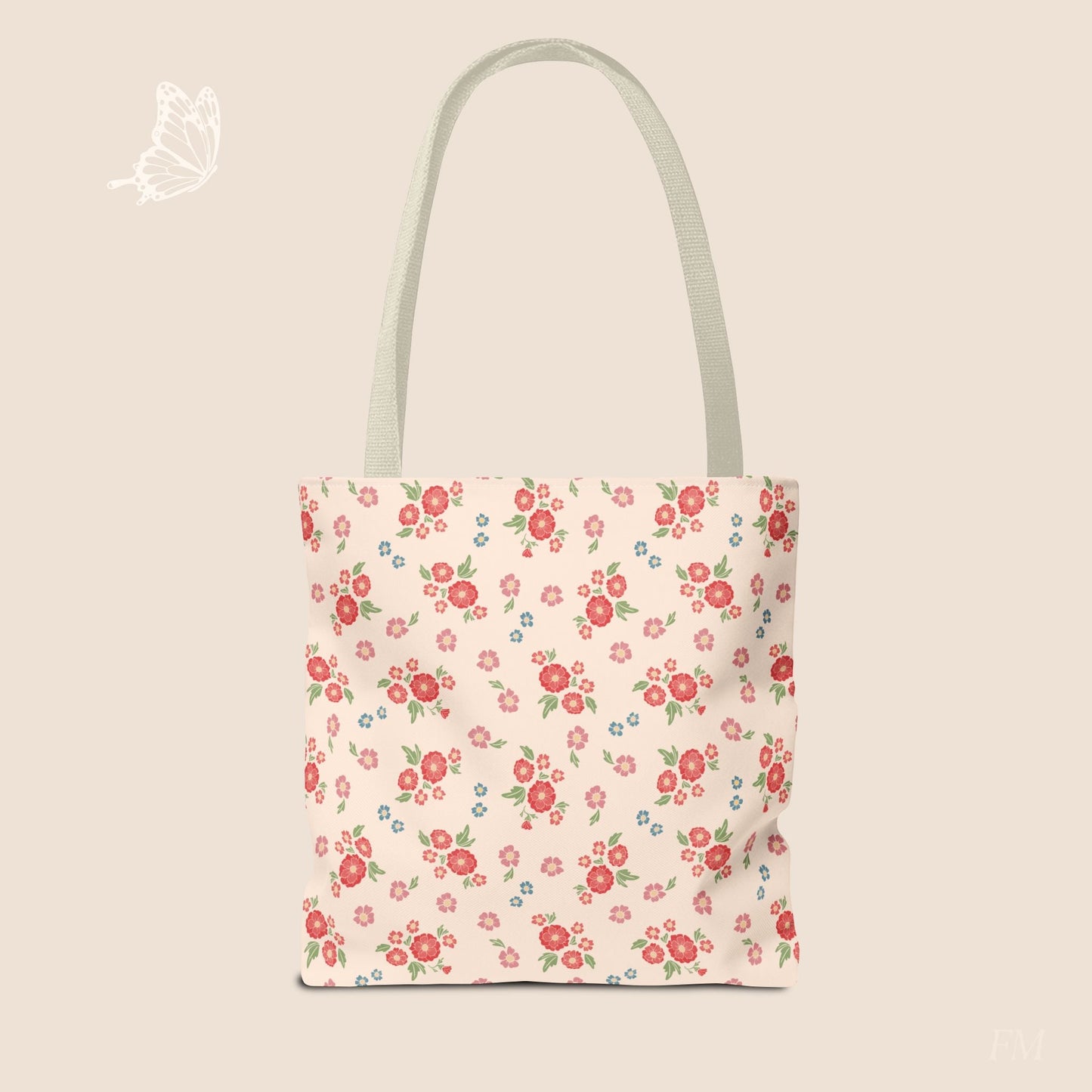 Meadow Heirloom Floral Spring Garden Day Tote Bag with hand drawn artwork - Flourish Moon Studio