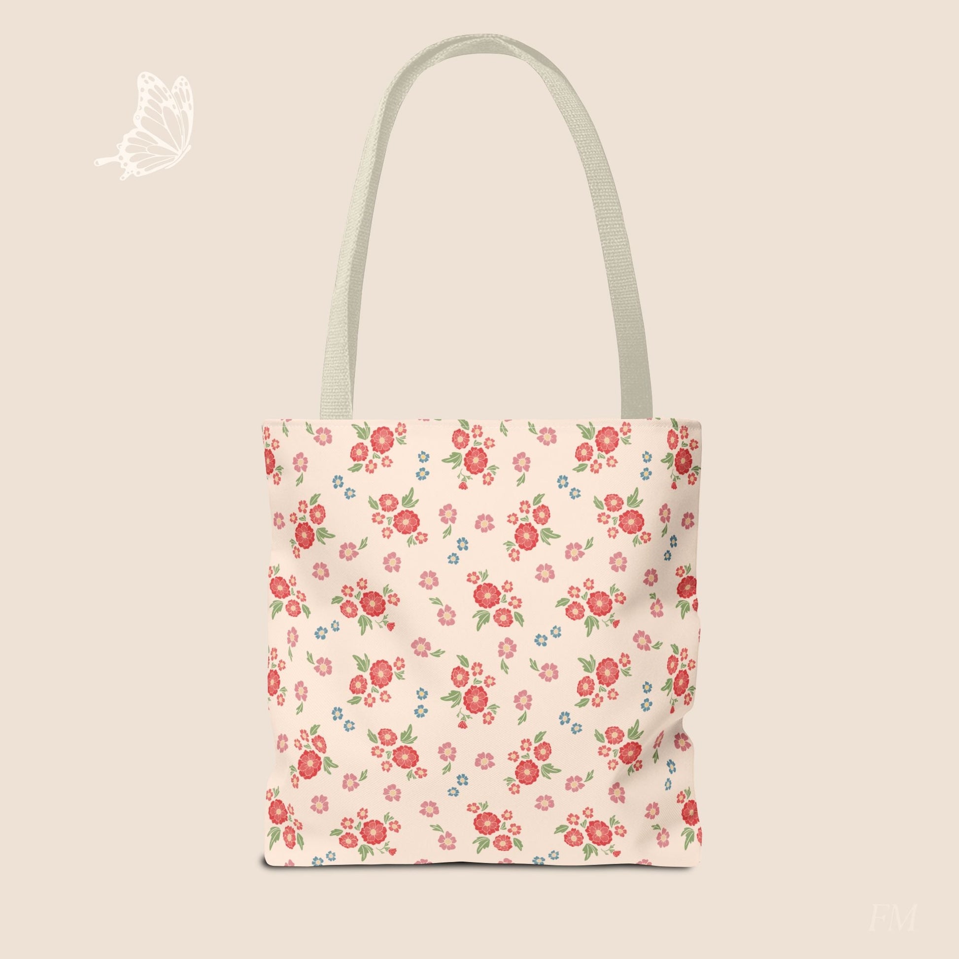 Meadow Heirloom Floral Spring Garden Day Tote Bag with hand drawn artwork - Flourish Moon Studio