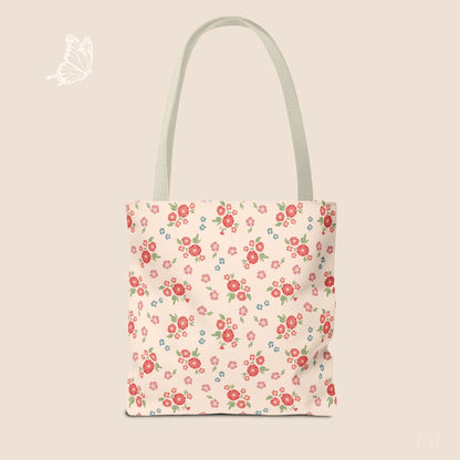 Meadow Heirloom Floral Spring Garden Day Tote Bag with hand drawn artwork - Flourish Moon Studio