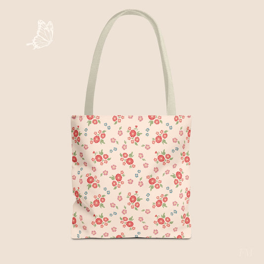 Meadow Heirloom Floral Spring Garden Day Tote Bag with hand drawn artwork - Flourish Moon Studio