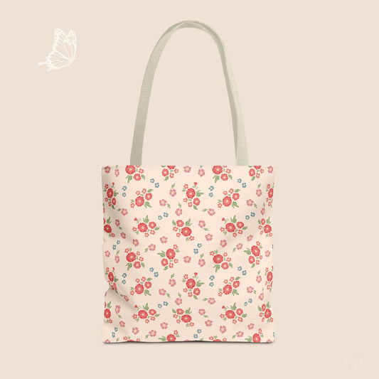 Meadow Heirloom Floral Spring Garden Day Tote Bag with hand drawn artwork - Flourish Moon Studio