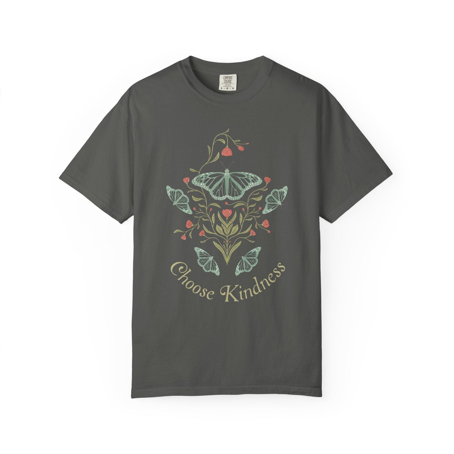 Meadowlace Butterflies Choose Kindness Garment - Dyed Tee with hand - drawn artwork - Flourish Moon Studio