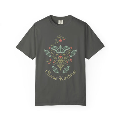 Meadowlace Butterflies Choose Kindness Garment - Dyed Tee with hand - drawn artwork - Flourish Moon Studio