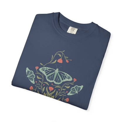 Meadowlace Butterflies Choose Kindness Garment - Dyed Tee with hand - drawn artwork - Flourish Moon Studio