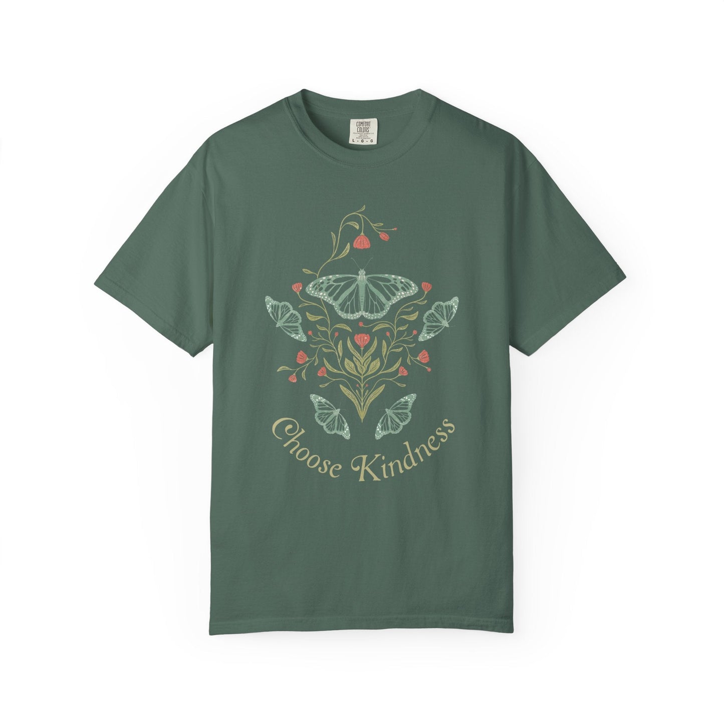 Meadowlace Butterflies Choose Kindness Garment - Dyed Tee with hand - drawn artwork - Flourish Moon Studio