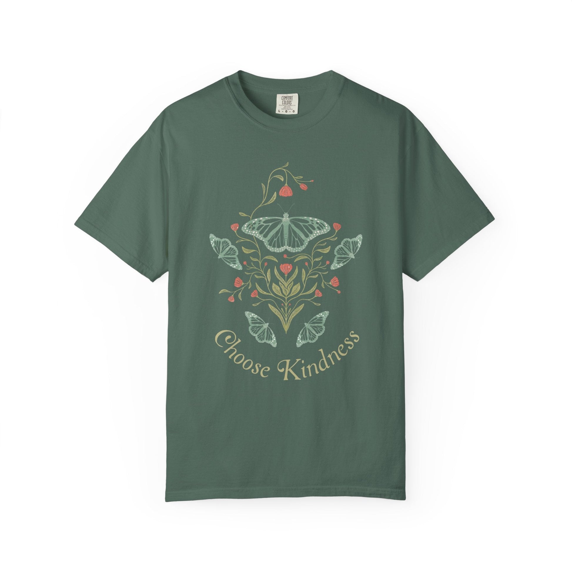 Meadowlace Butterflies Choose Kindness Garment - Dyed Tee with hand - drawn artwork - Flourish Moon Studio
