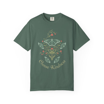 Meadowlace Butterflies Choose Kindness Garment - Dyed Tee with hand - drawn artwork - Flourish Moon Studio