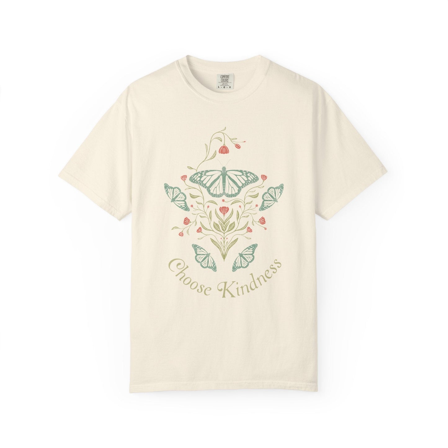 Meadowlace Butterflies Choose Kindness Garment - Dyed Tee with hand - drawn artwork - Flourish Moon Studio