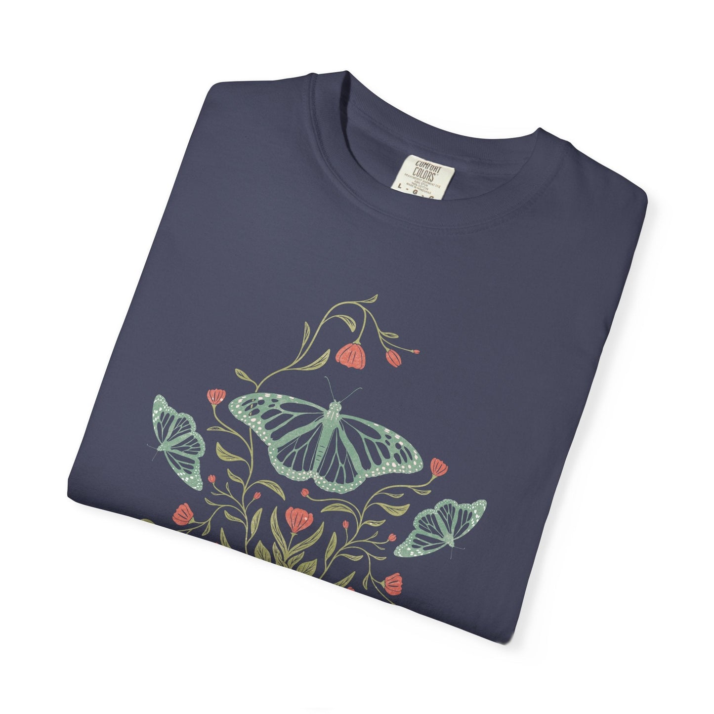 Meadowlace Butterflies Choose Kindness Garment - Dyed Tee with hand - drawn artwork - Flourish Moon Studio