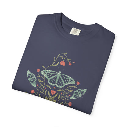 Meadowlace Butterflies Choose Kindness Garment - Dyed Tee with hand - drawn artwork - Flourish Moon Studio