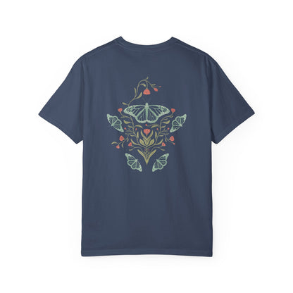 Meadowlace Butterflies Choose Kindness Garment - Dyed Tee with hand - drawn artwork - Flourish Moon Studio