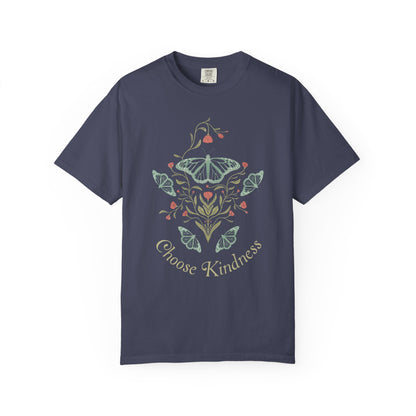 Meadowlace Butterflies Choose Kindness Garment - Dyed Tee with hand - drawn artwork - Flourish Moon Studio