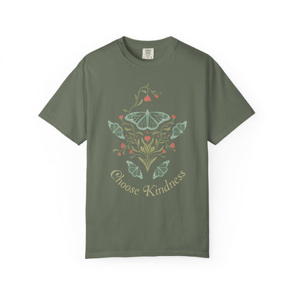 Meadowlace Butterflies Choose Kindness Garment - Dyed Tee with hand - drawn artwork - Flourish Moon Studio