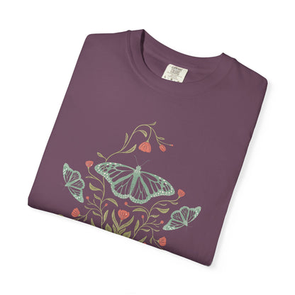 Meadowlace Butterflies Choose Kindness Garment - Dyed Tee with hand - drawn artwork - Flourish Moon Studio