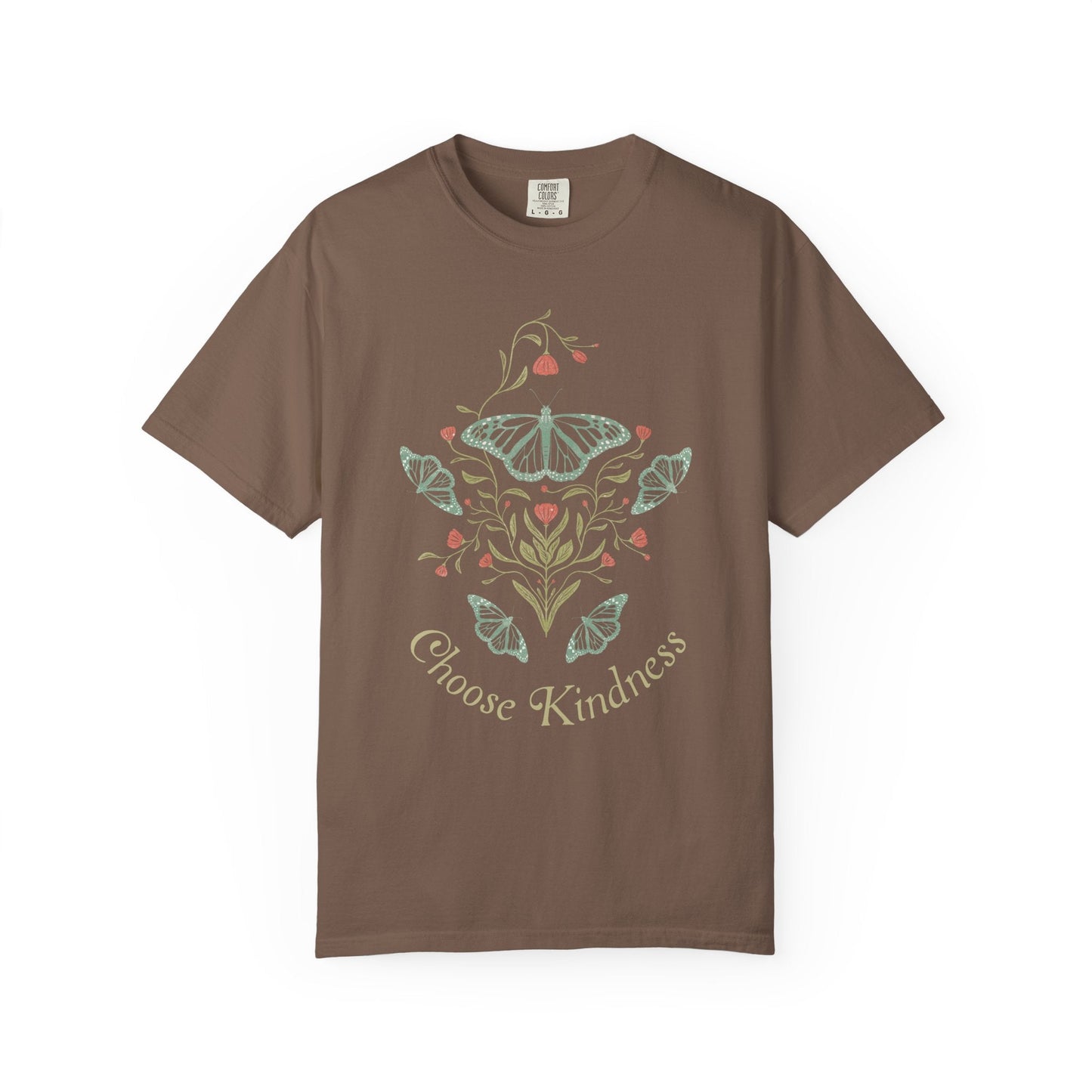 Meadowlace Butterflies Choose Kindness Garment - Dyed Tee with hand - drawn artwork - Flourish Moon Studio