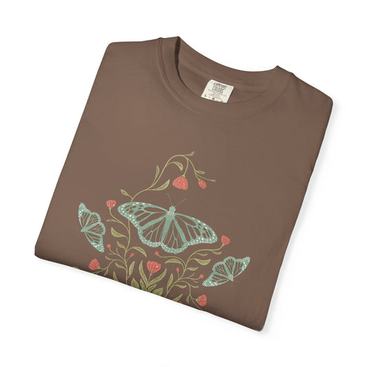 Meadowlace Butterflies Choose Kindness Garment - Dyed Tee with hand - drawn artwork - Flourish Moon Studio