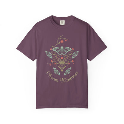 Meadowlace Butterflies Choose Kindness Garment - Dyed Tee with hand - drawn artwork - Flourish Moon Studio