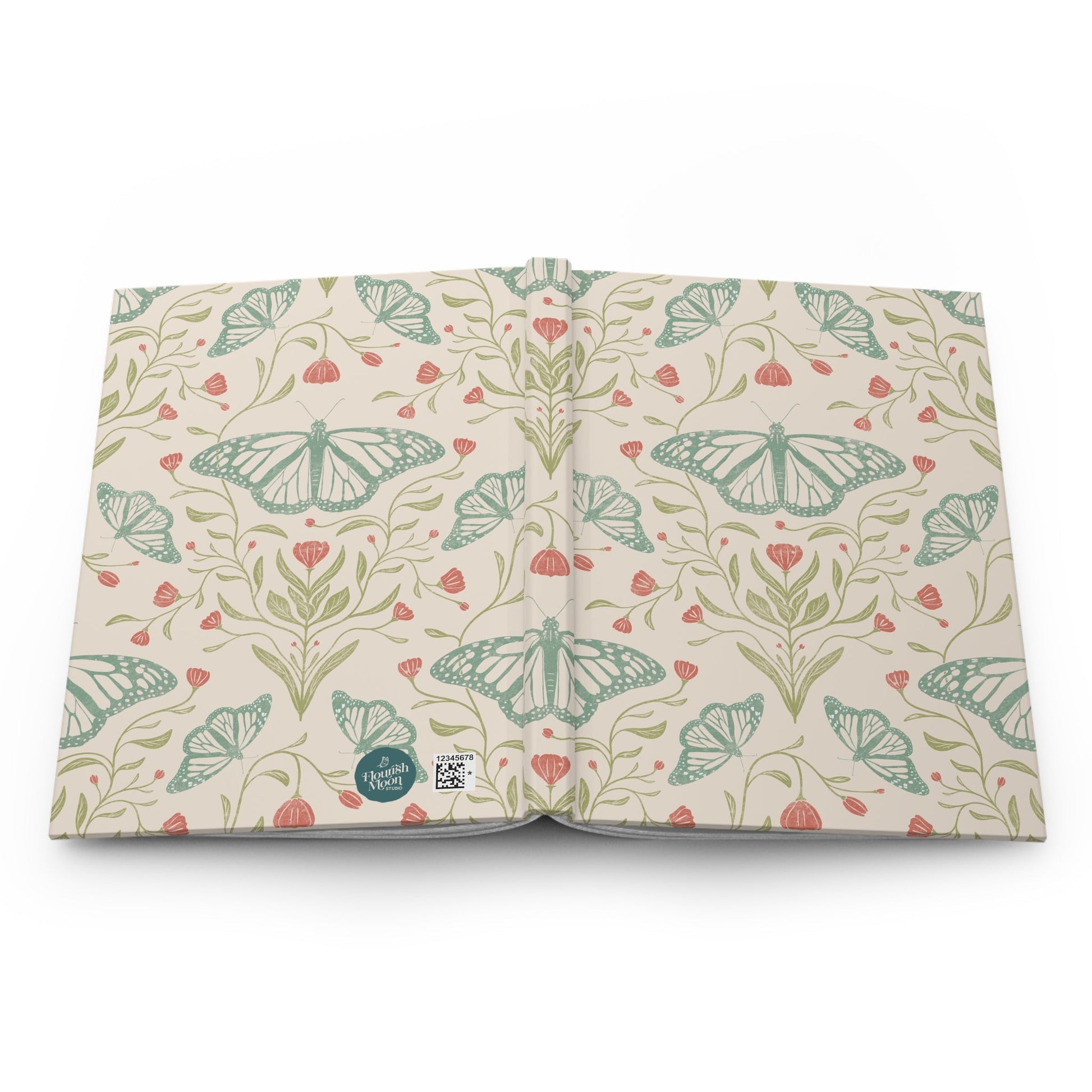Meadowlace Butterflies Hardcover Journal with hand - drawn artwork - Flourish Moon Studio