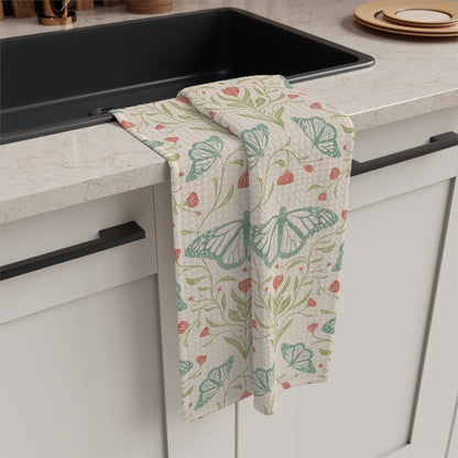 Meadowlace Butterflies Microfiber Waffle Kitchen Towel with hand - drawn artwork - Flourish Moon Studio