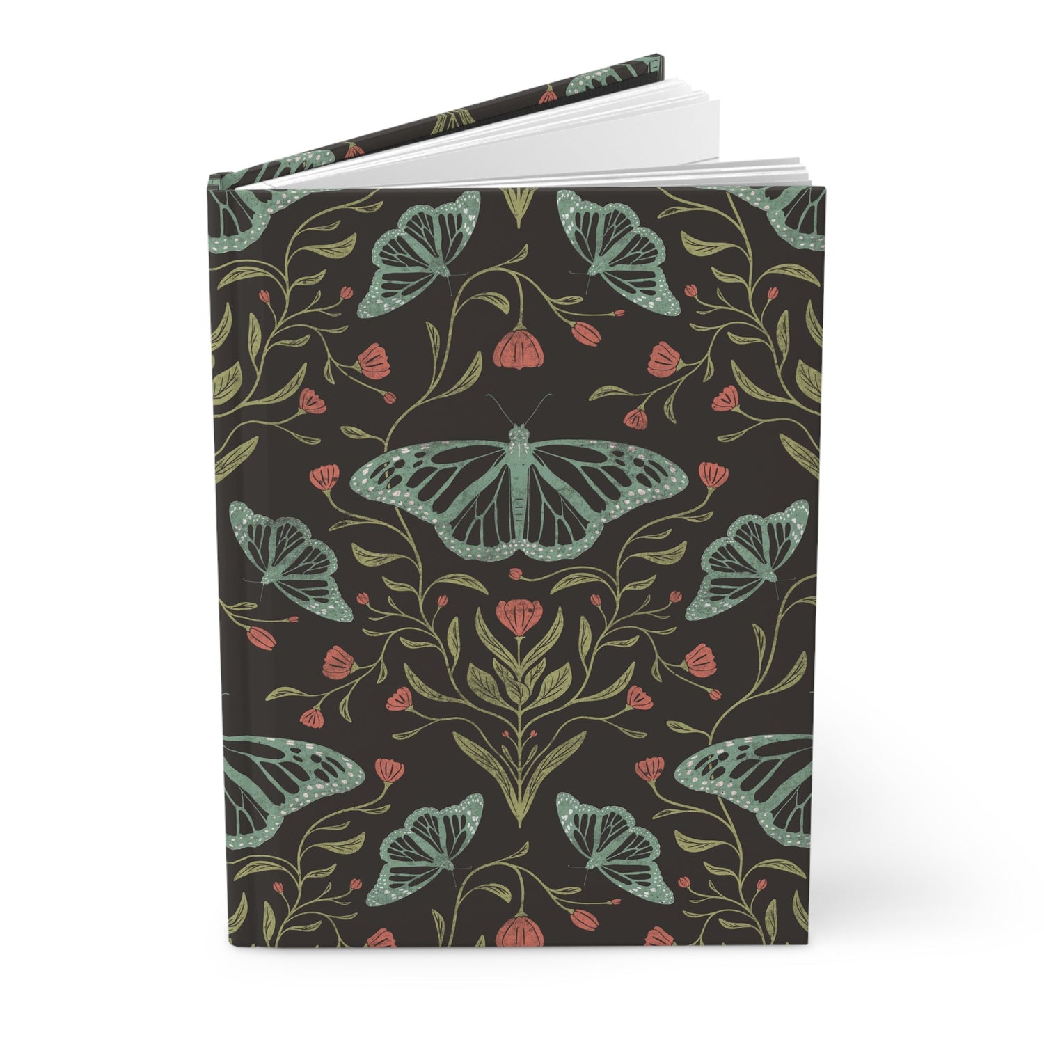 Meadowlace Butterflies Nightglow Hardcover Journal with hand - drawn artwork - Flourish Moon Studio