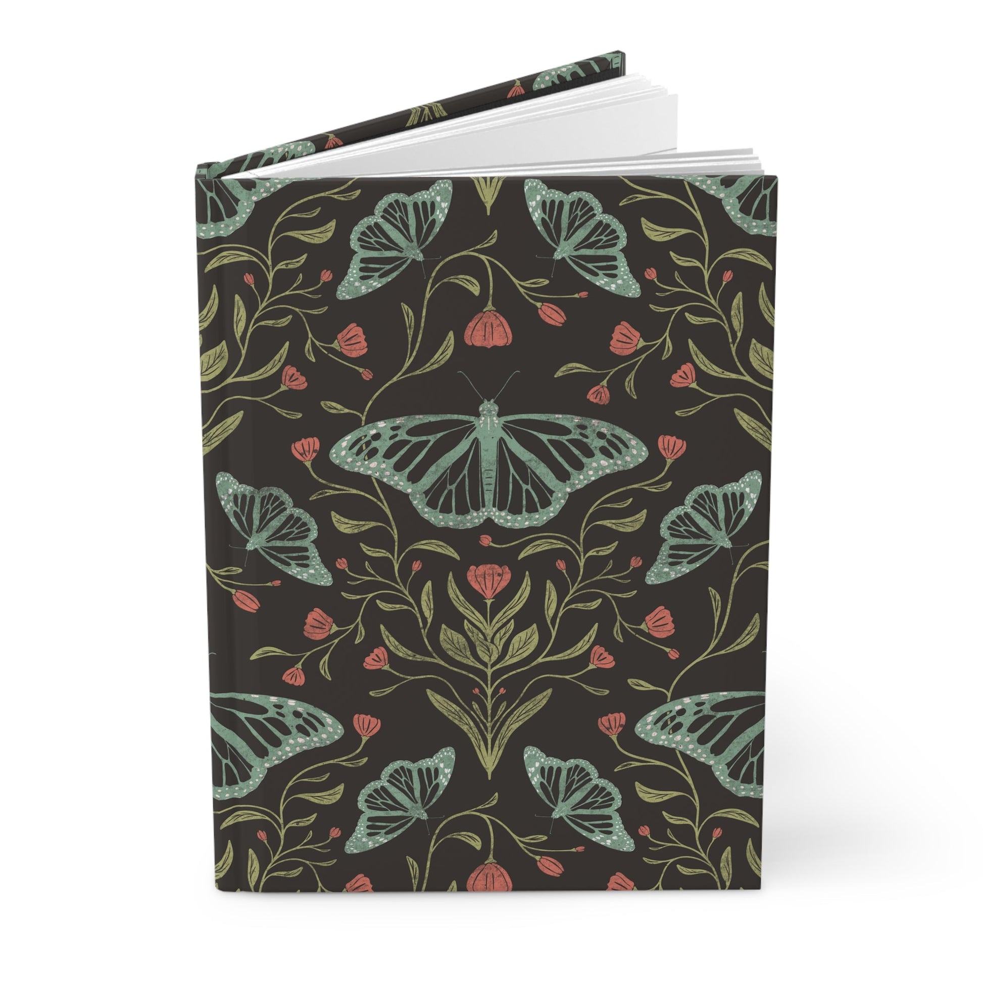 Meadowlace Butterflies Nightglow Hardcover Journal with hand - drawn artwork - Flourish Moon Studio