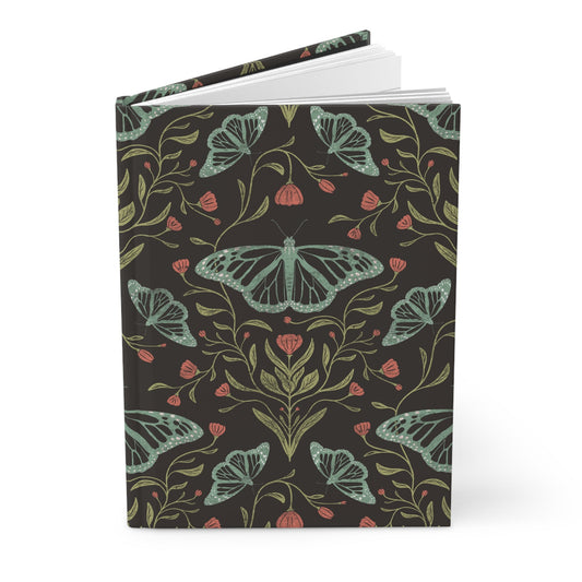Meadowlace Butterflies Nightglow Hardcover Journal with hand - drawn artwork - Flourish Moon Studio
