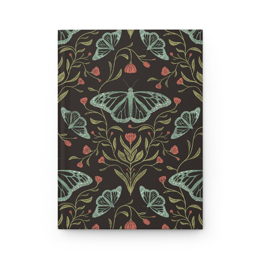 Meadowlace Butterflies Nightglow Hardcover Journal with hand - drawn artwork - Flourish Moon Studio
