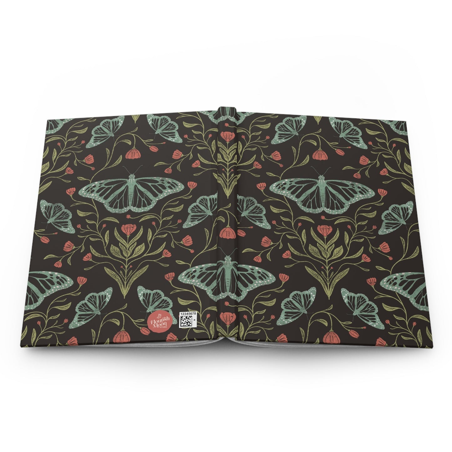 Meadowlace Butterflies Nightglow Hardcover Journal with hand - drawn artwork - Flourish Moon Studio