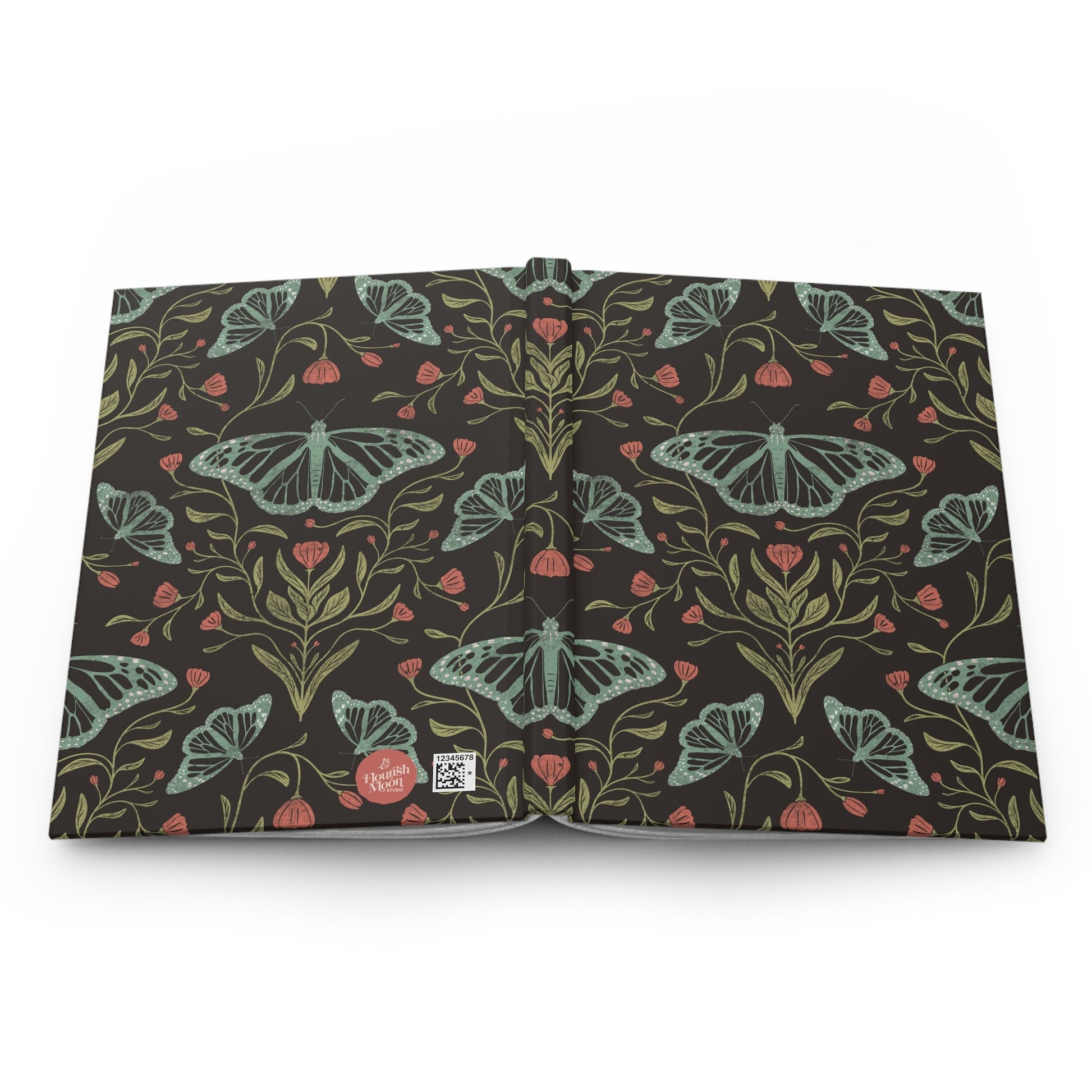 Meadowlace Butterflies Nightglow Hardcover Journal with hand - drawn artwork - Flourish Moon Studio
