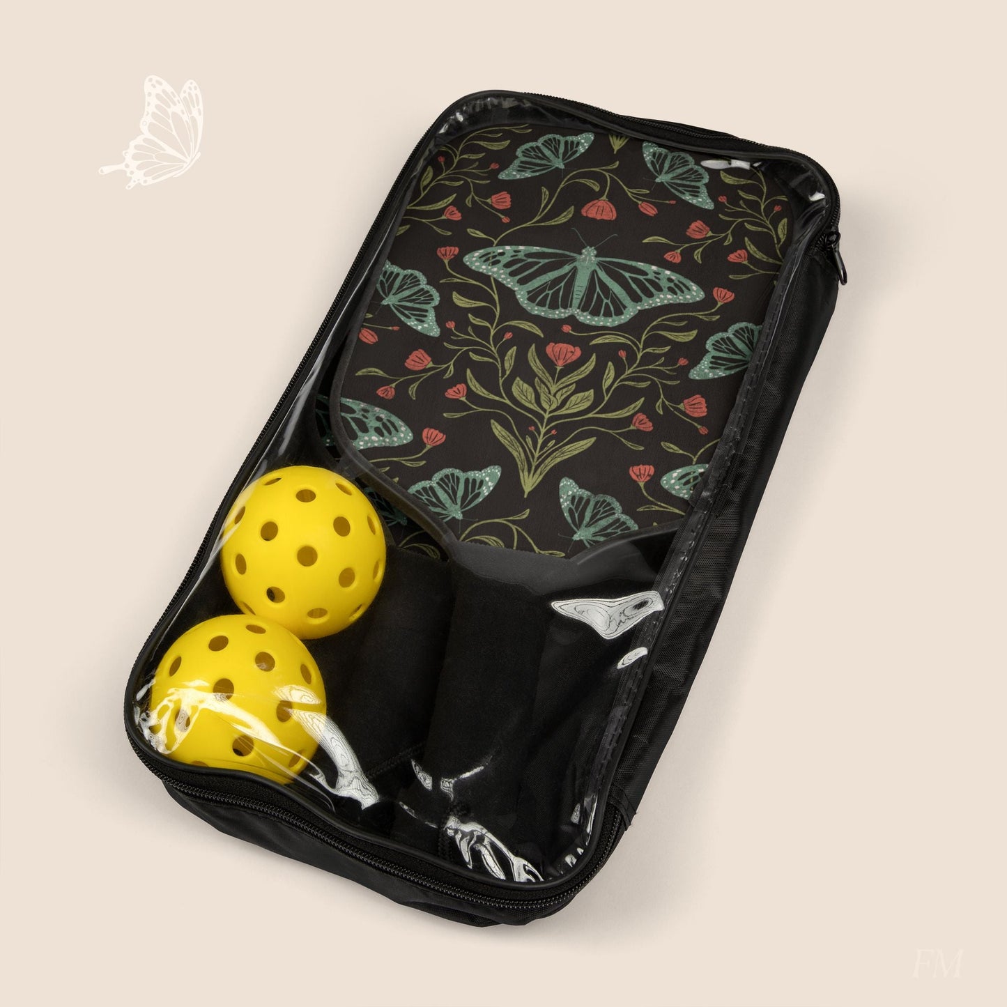 Meadowlace Butterflies Nightglow Pickleball Paddles Set with hand drawn artwork - Flourish Moon Studio