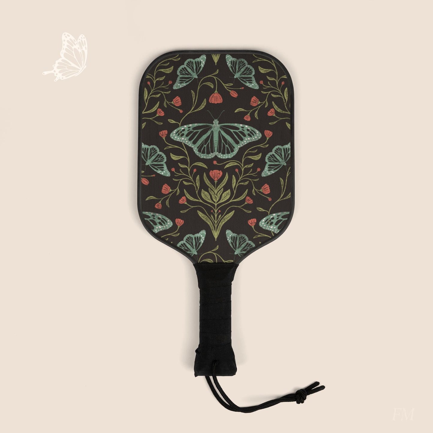 Meadowlace Butterflies Nightglow Pickleball Paddles Set with hand drawn artwork - Flourish Moon Studio