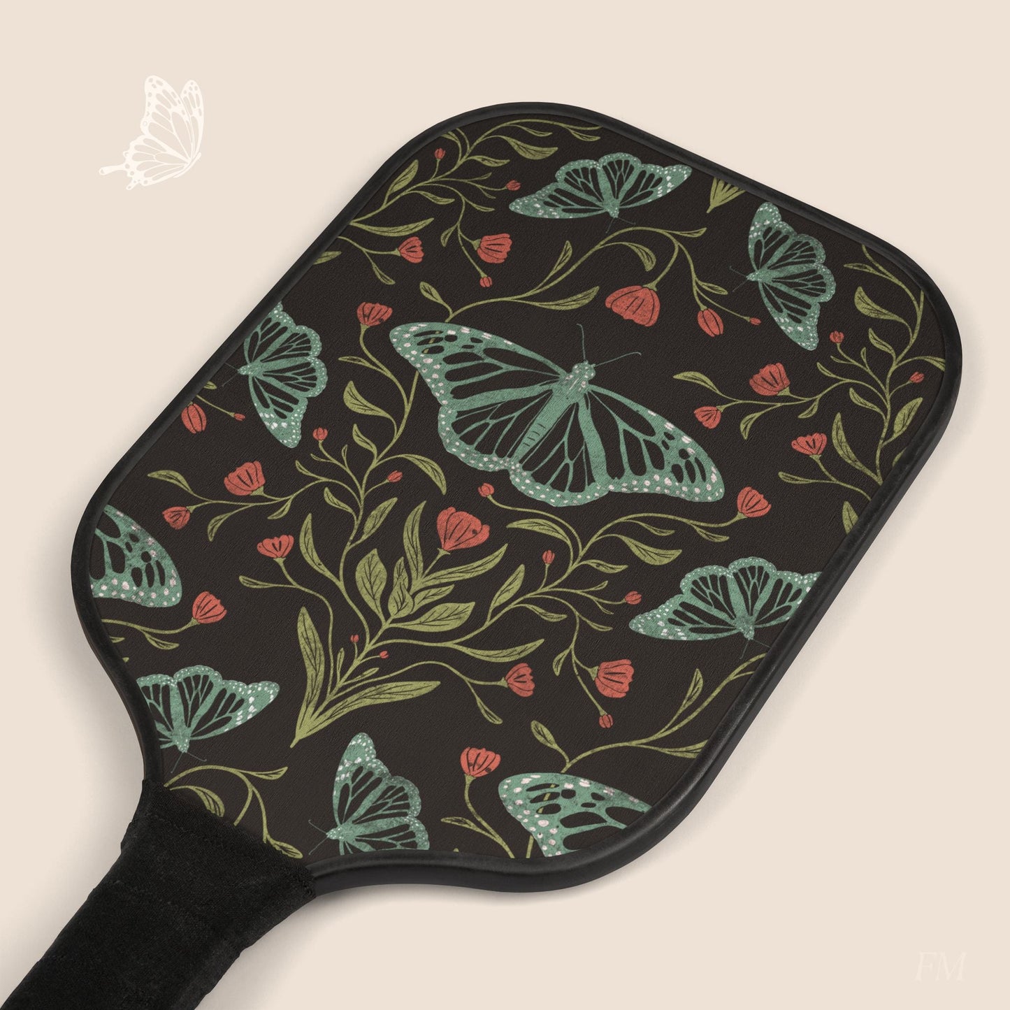 Meadowlace Butterflies Nightglow Pickleball Paddles Set with hand drawn artwork - Flourish Moon Studio