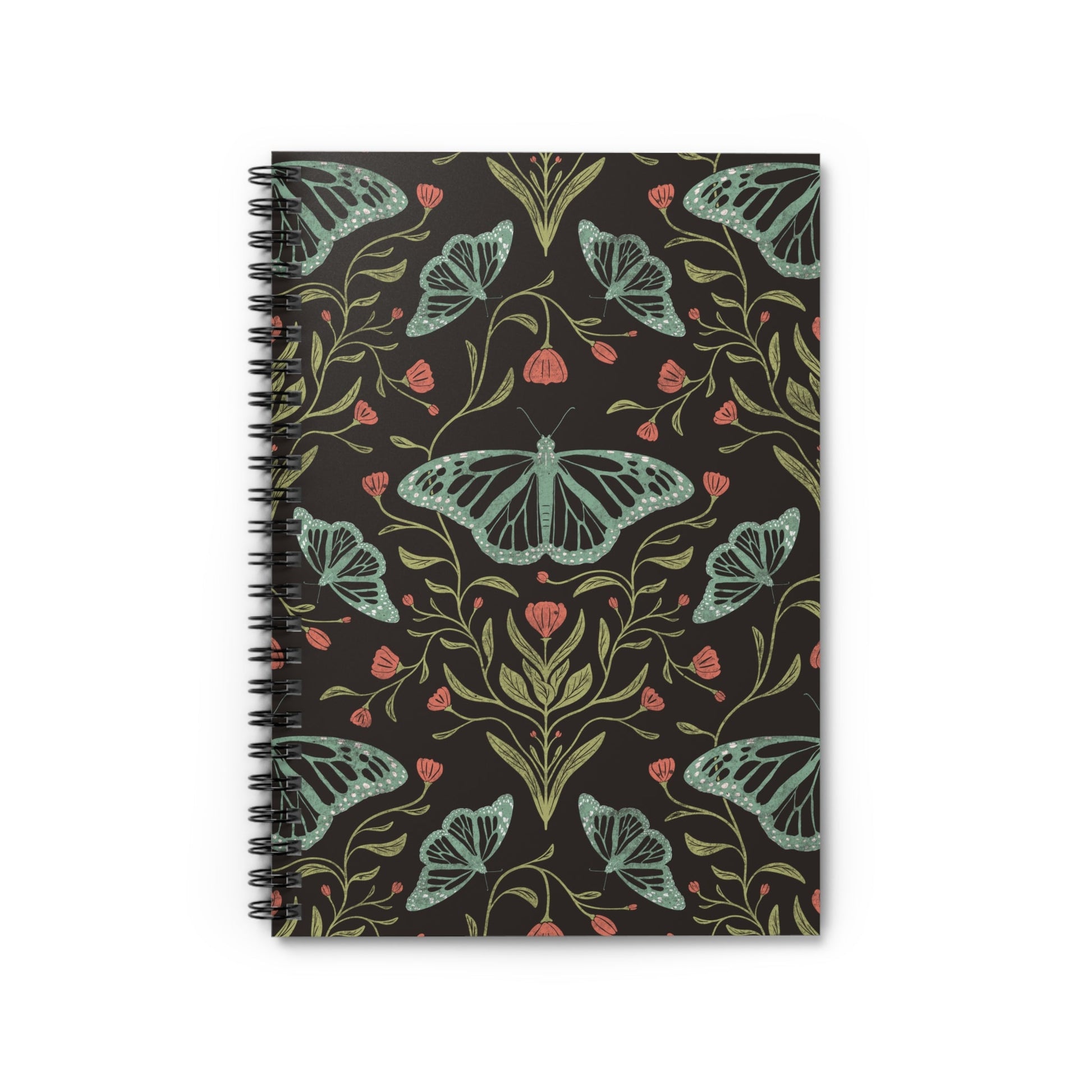 Meadowlace Butterflies Nightglow Spiral Notebook with hand - drawn artwork - Flourish Moon Studio