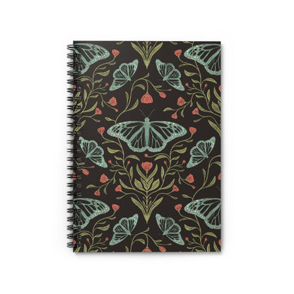 Meadowlace Butterflies Nightglow Spiral Notebook with hand - drawn artwork - Flourish Moon Studio