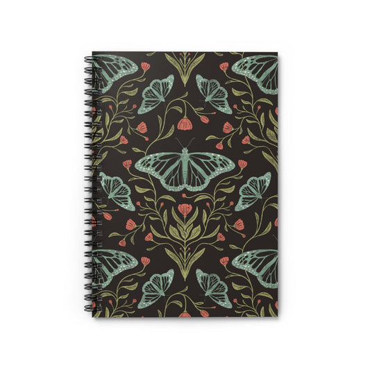 Meadowlace Butterflies Nightglow Spiral Notebook with hand - drawn artwork - Flourish Moon Studio