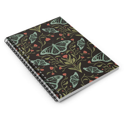 Meadowlace Butterflies Nightglow Spiral Notebook with hand - drawn artwork - Flourish Moon Studio