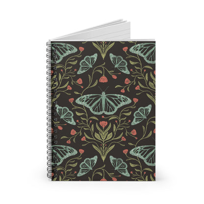 Meadowlace Butterflies Nightglow Spiral Notebook with hand - drawn artwork - Flourish Moon Studio