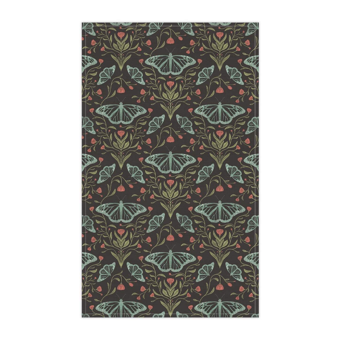 Meadowlace Butterflies Nightglow Tea Towel with hand - drawn artwork - Flourish Moon Studio