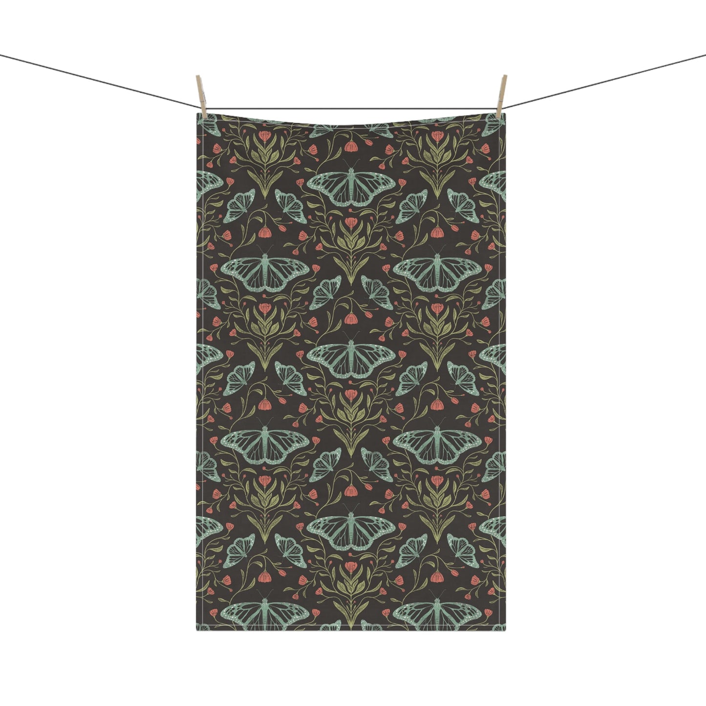 Meadowlace Butterflies Nightglow Tea Towel with hand - drawn artwork - Flourish Moon Studio