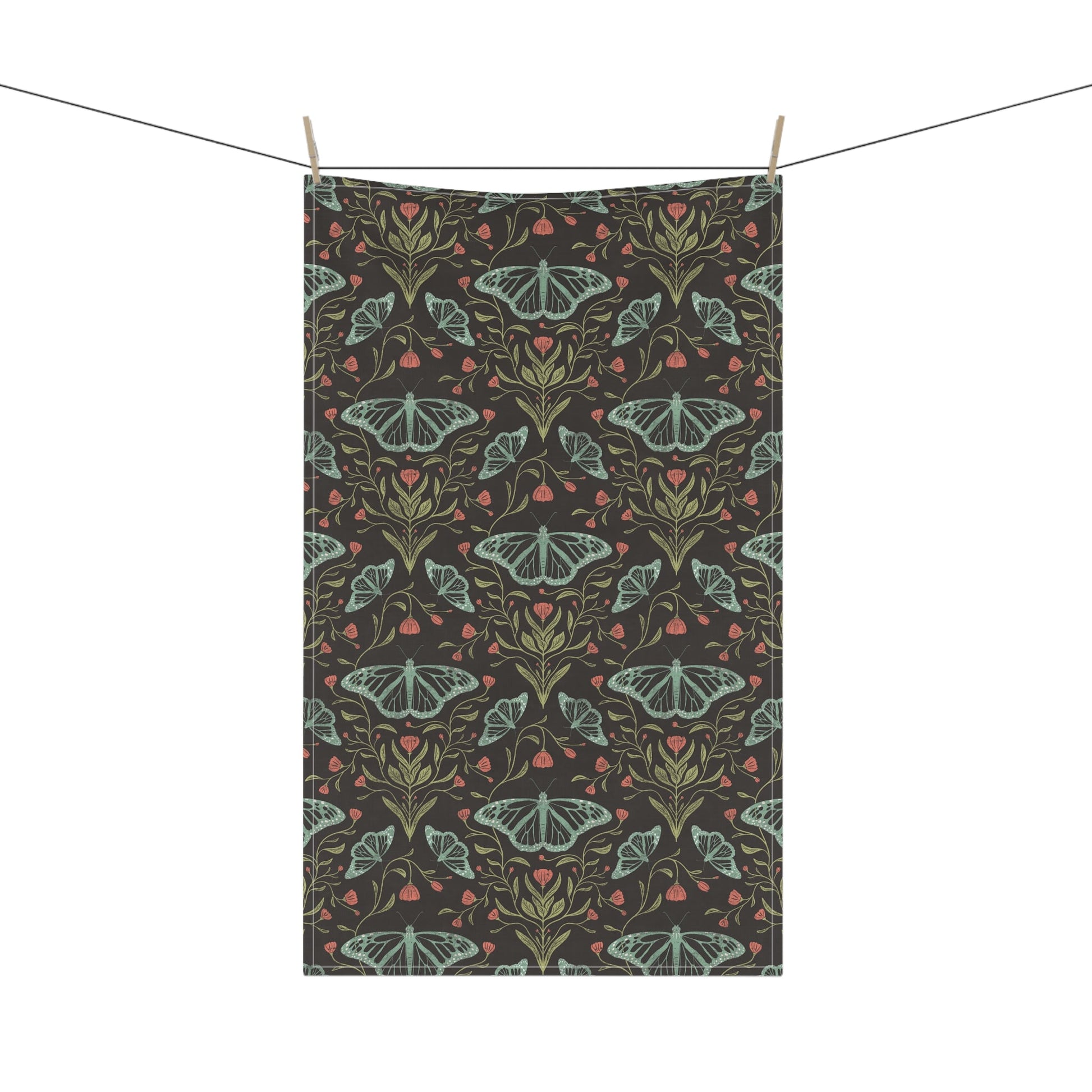 Meadowlace Butterflies Nightglow Tea Towel with hand - drawn artwork - Flourish Moon Studio