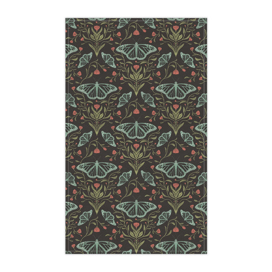 Meadowlace Butterflies Nightglow Tea Towel with hand - drawn artwork - Flourish Moon Studio